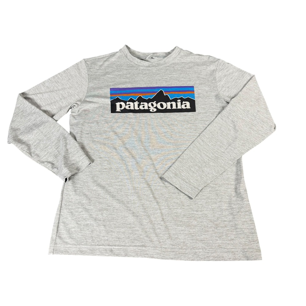 Patagonia P-6 Logo Long Sleeve Graphic Tee Heather Gray XL 14